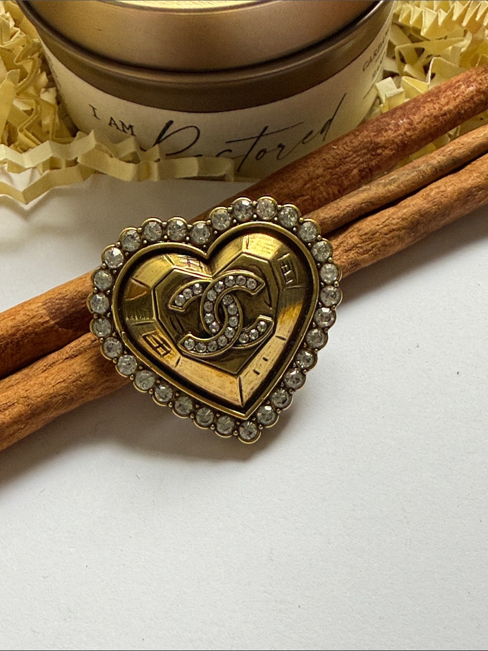 Fashion designer Gold-Tone Heart Brooch with Crystal Accents - Picture 2 of 7